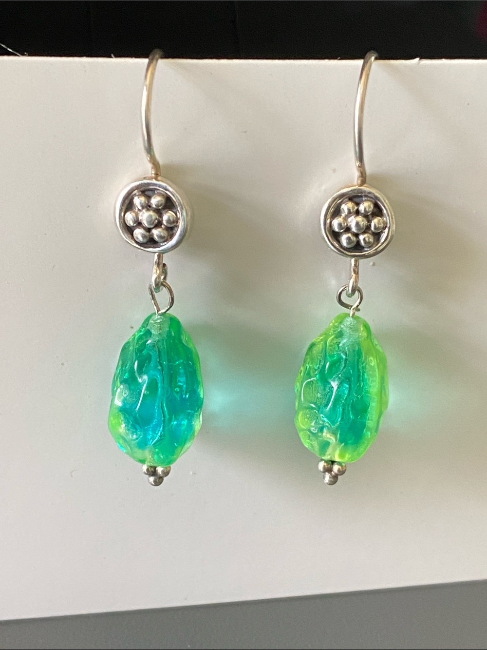Vintage Sterling Silver Uranium Glass Earrings